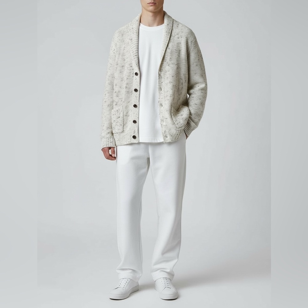 Nordstrom Cowl Neck Button Cardigan‎ Sweater- XL Cream Black